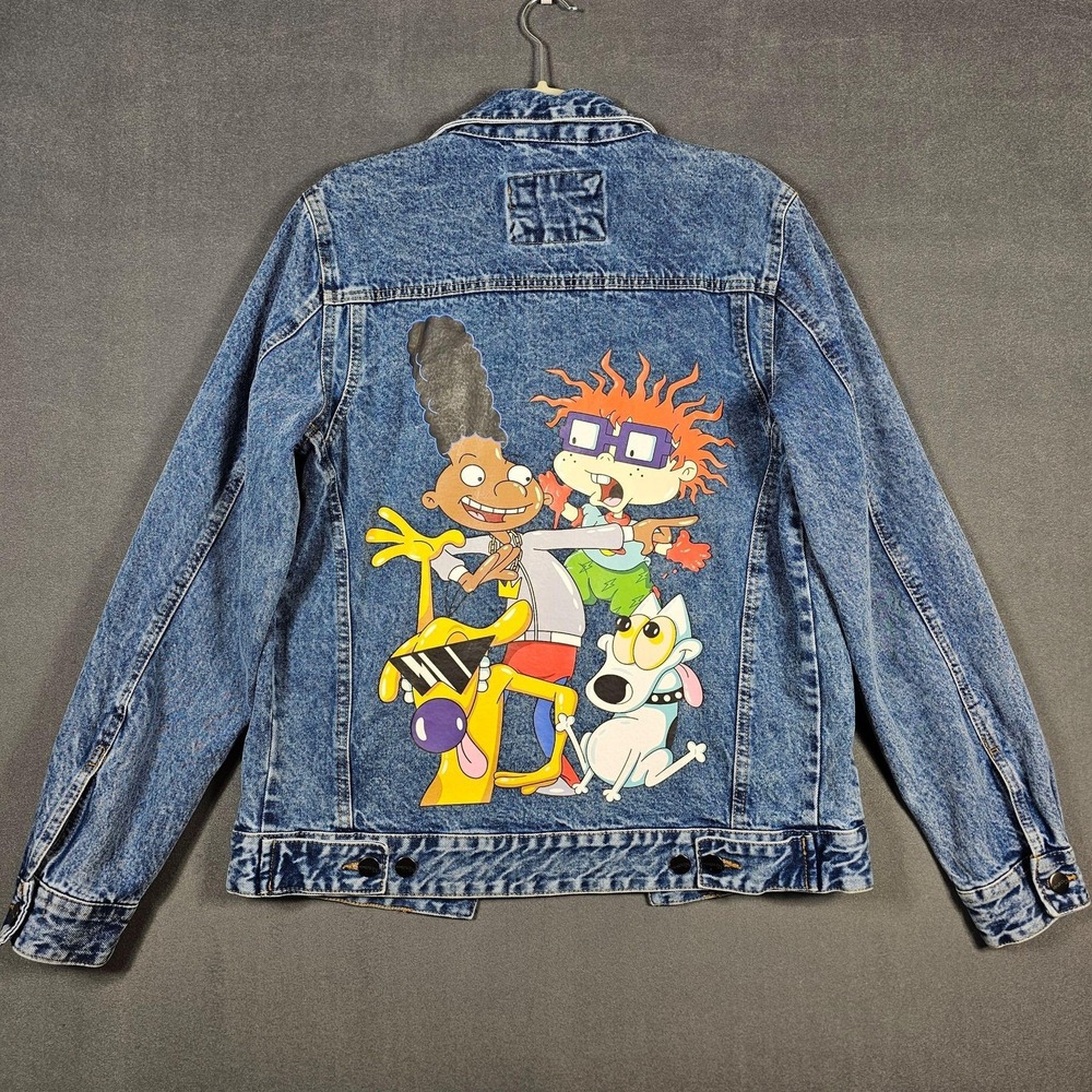 Members Only Jean Jacket Mens Small Blue Nickelodeon 90s Cartoon Graphic Denim